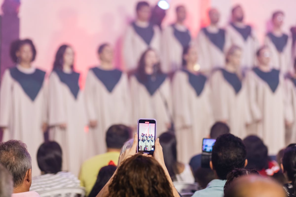 Crowd participating with smartphones at an event
